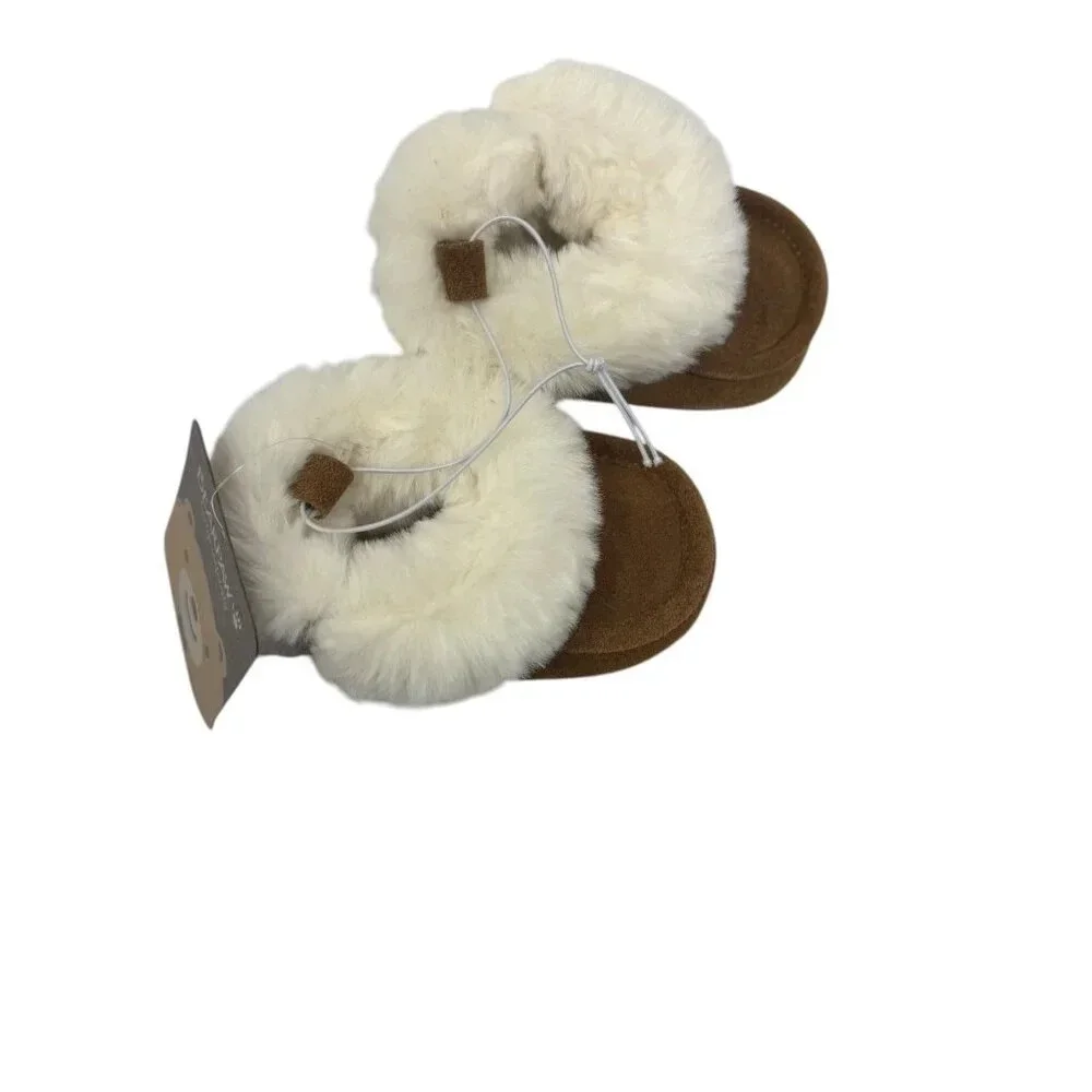 BEARPAW Baby fur Boots size 6-12 Months chestnut brown leather NWT gift box